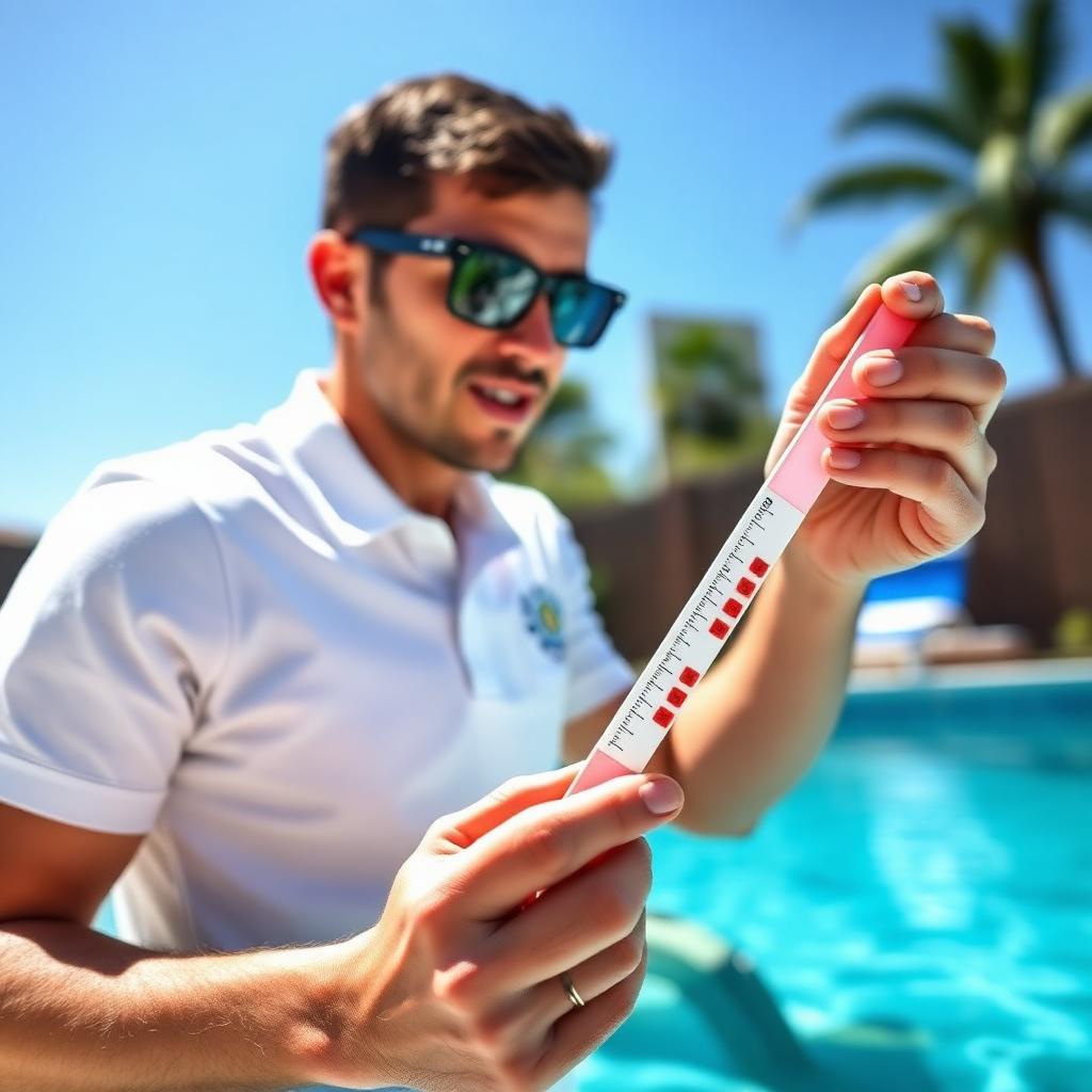 Pool water test kit showing balanced pH and chlorine levels for a residential pool